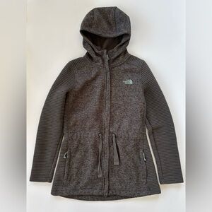 The North Face Gray-Green Fleece Ribbed Hooded Full Zip Jacket Size Medium